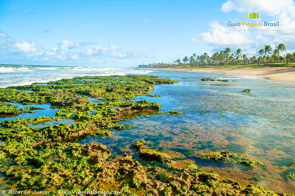 Foto piscinas naturais da Praia Vilas do Atlântico, em Lauro de Freitas, BA.