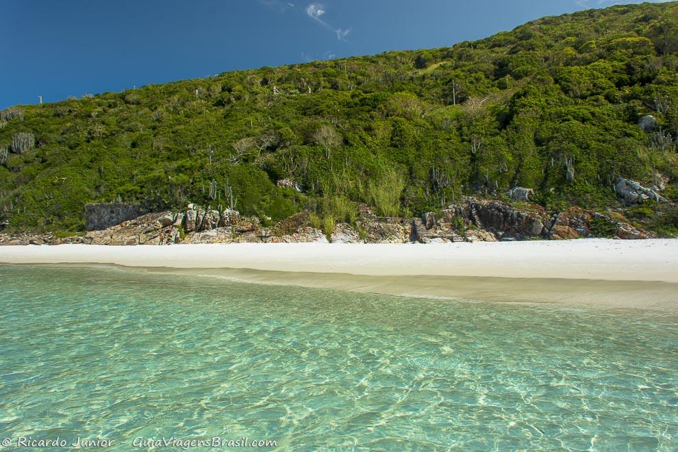 Imagem das águas cristalinas da Praia Pontal do Atalaia.