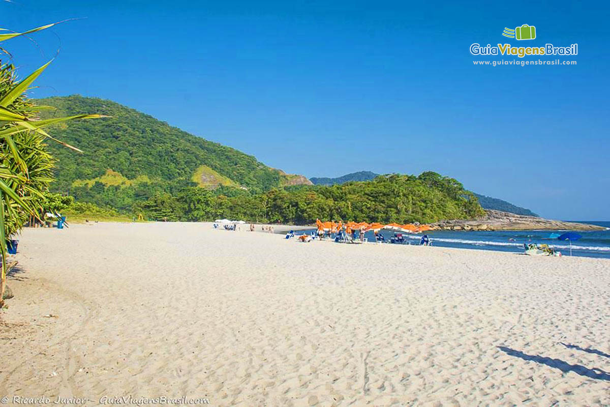 Imagem das areias claras da Praia Cambury.