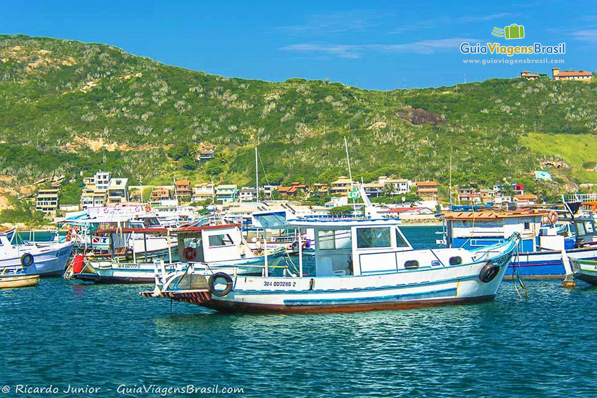 Imagem de barco na águas da Praia dos Anjos.