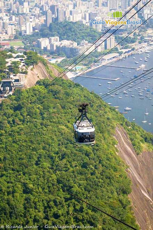 Imagem do alto do bondinho no meio do percurso.