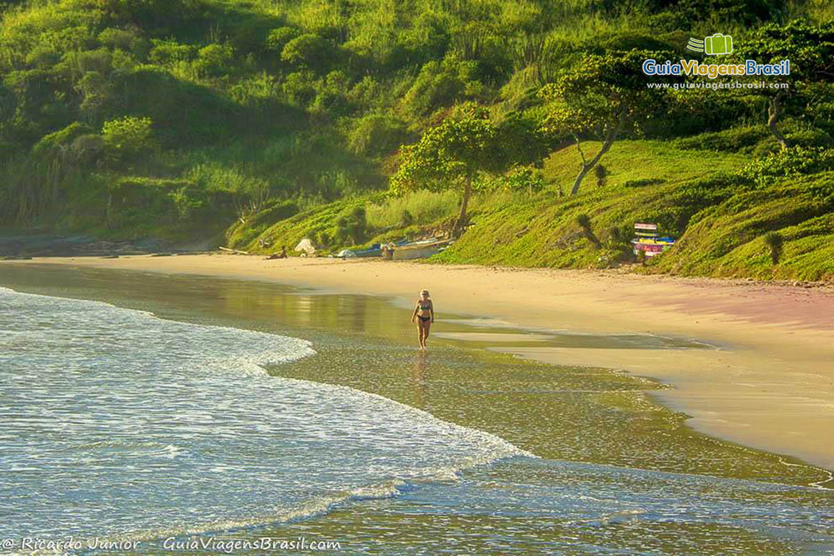 Imagem de uma pessoa caminhando na Praia Brava.