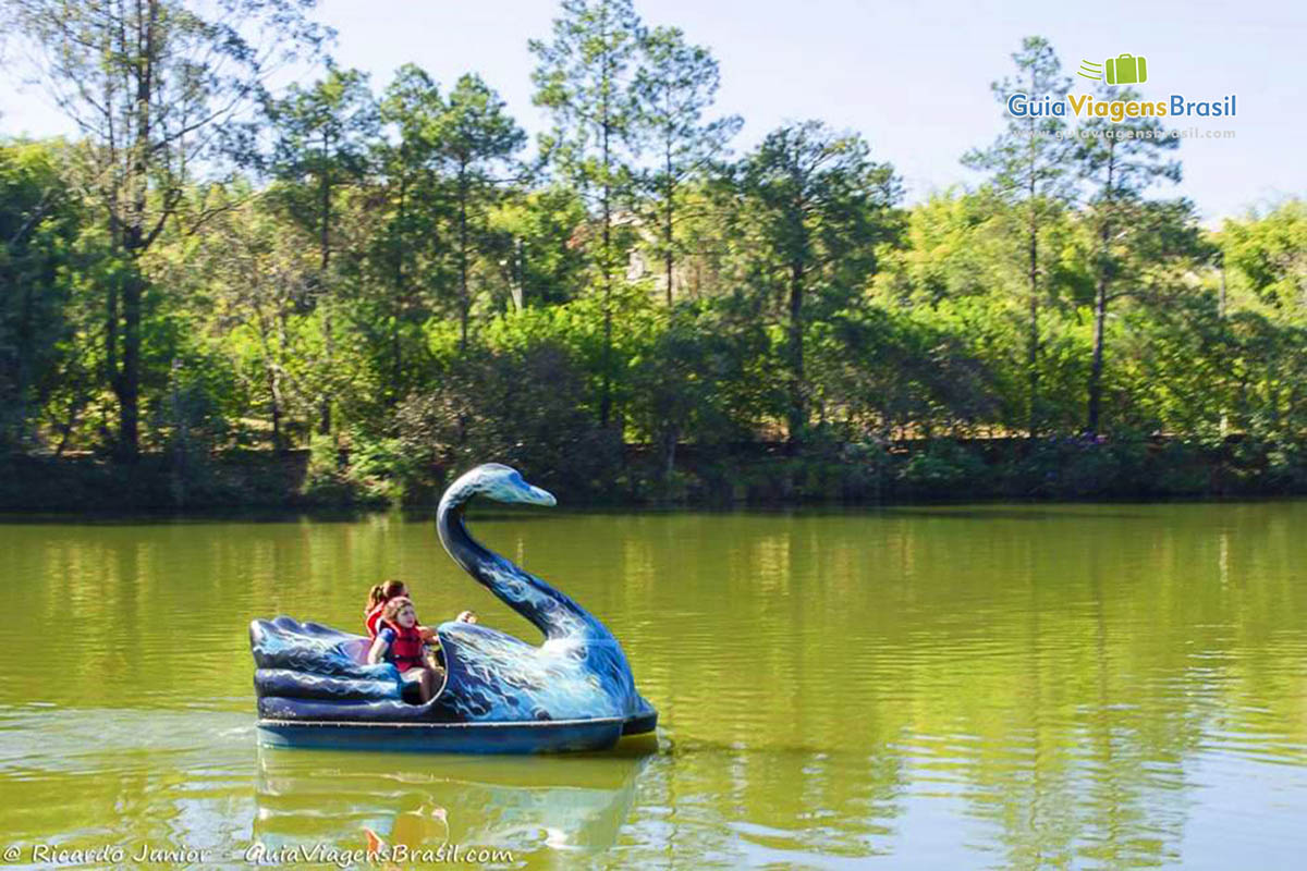 Imagem de turista andando de pedalinhos no Lago.