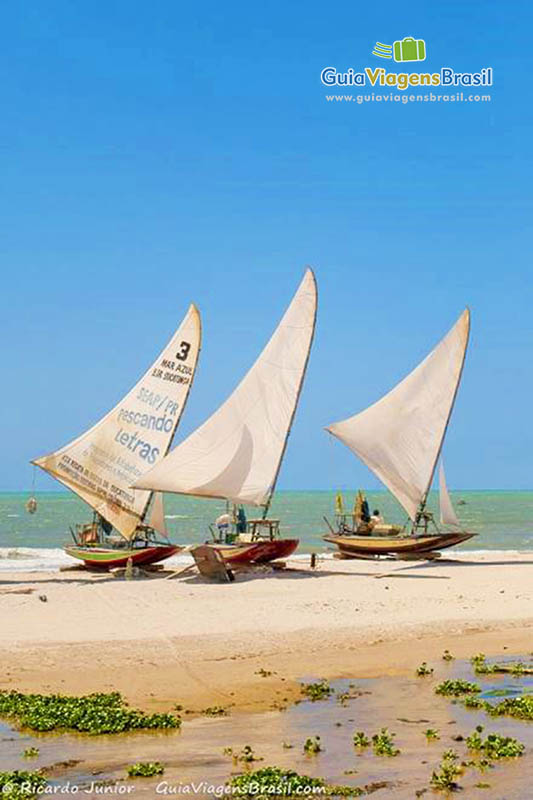 Imagem aproximada do barco a vela na Praia Barra de Sucatinga.