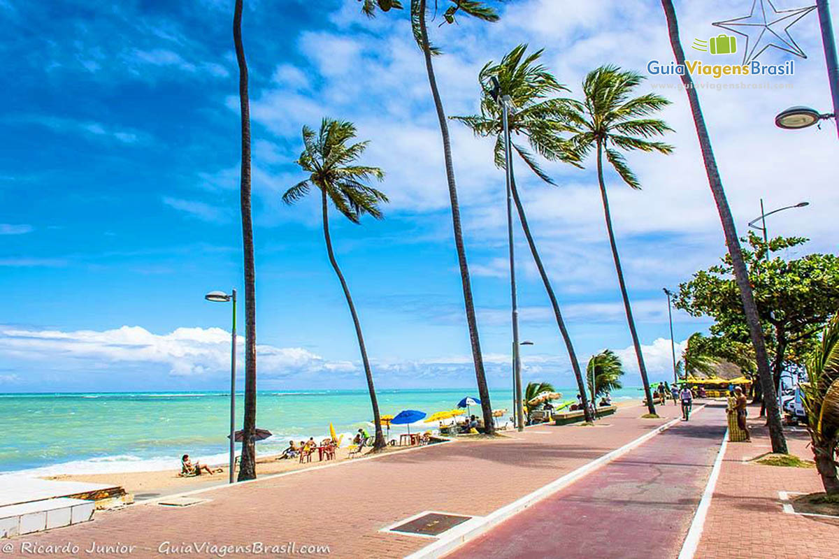 Imagem da ciclo via e a Praia de Jatiúca, em Maceió, Alagoas, Brasil.