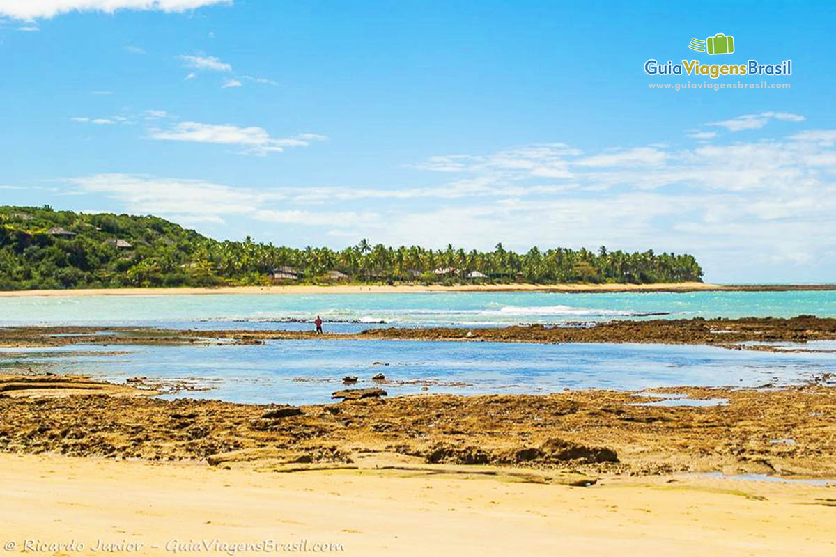 Imagem da piscina natural e arrecifes na praia.