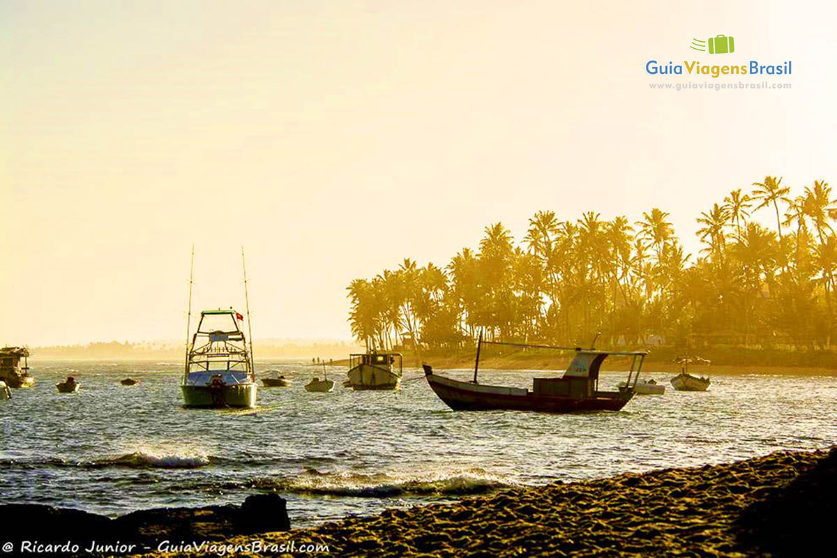 Imagem de belos barcos na Praia do Forte na Bahia.