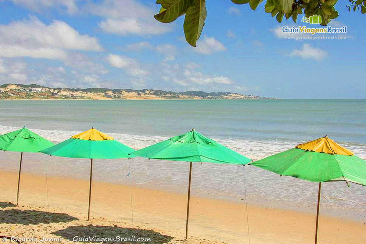 Imagem de guarda sol verde e amarelo na Praia de Ponta Verde em Natal.