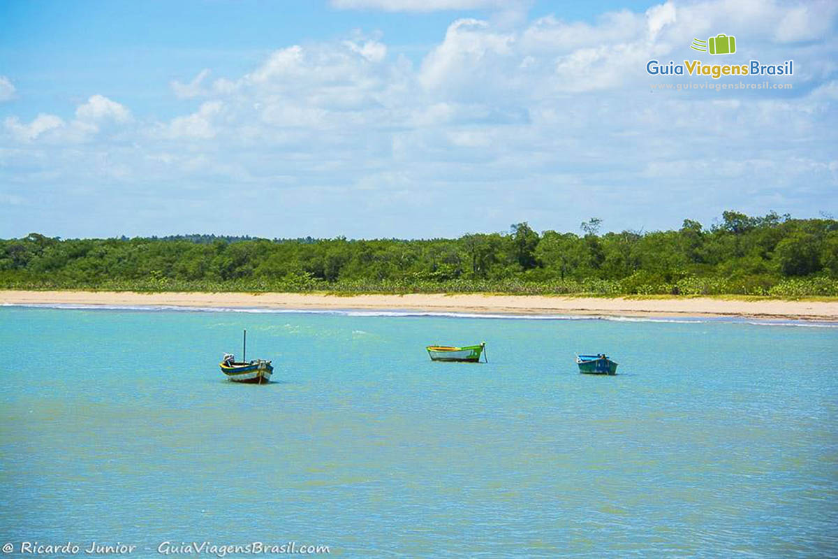 Imagem de barco de pescadores nas águas azuis e cristalinas de Coruripe.