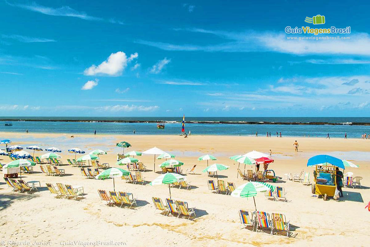Imagem de vários guarda sol nas areias da linda Praia do Francês.