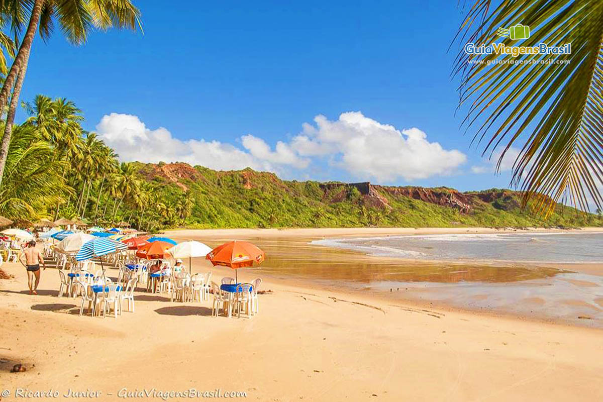 Imagem  de guarda sol nas areias da Praia de Coqueirinho, em Conde.