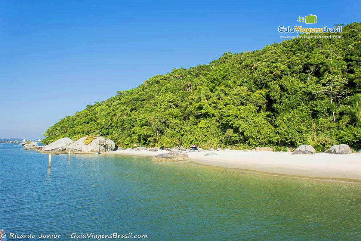 Imagem das águas azuis da linda ilha.