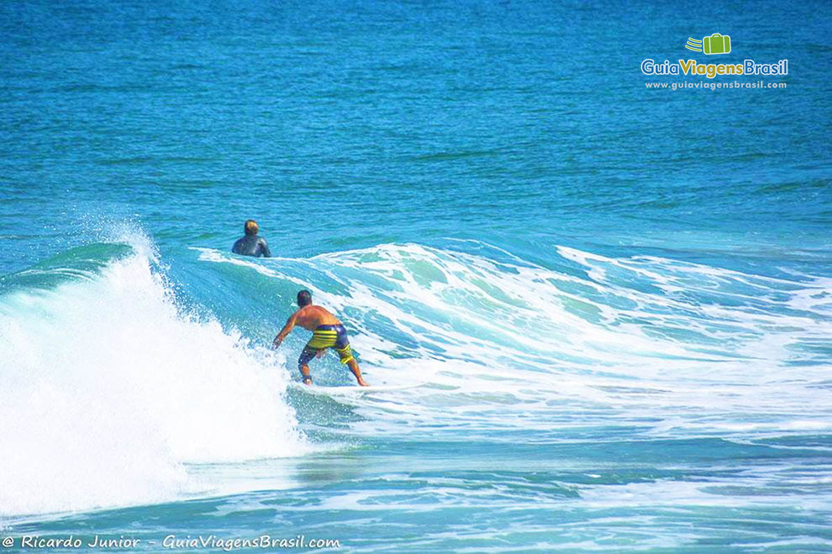 Imagem de surfista e suas manobras na Praia Arpoador.