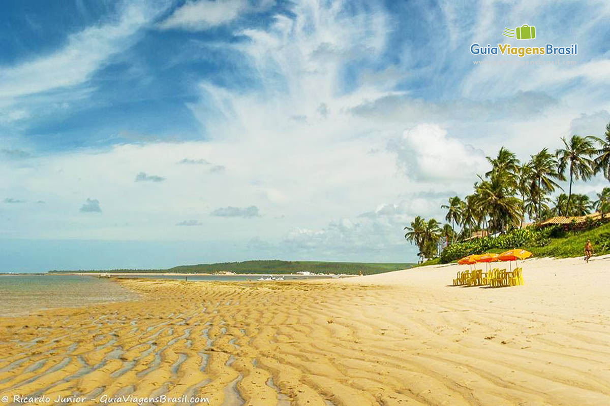 Imagem da maré baixa na linda Praia Barra São Miguel.