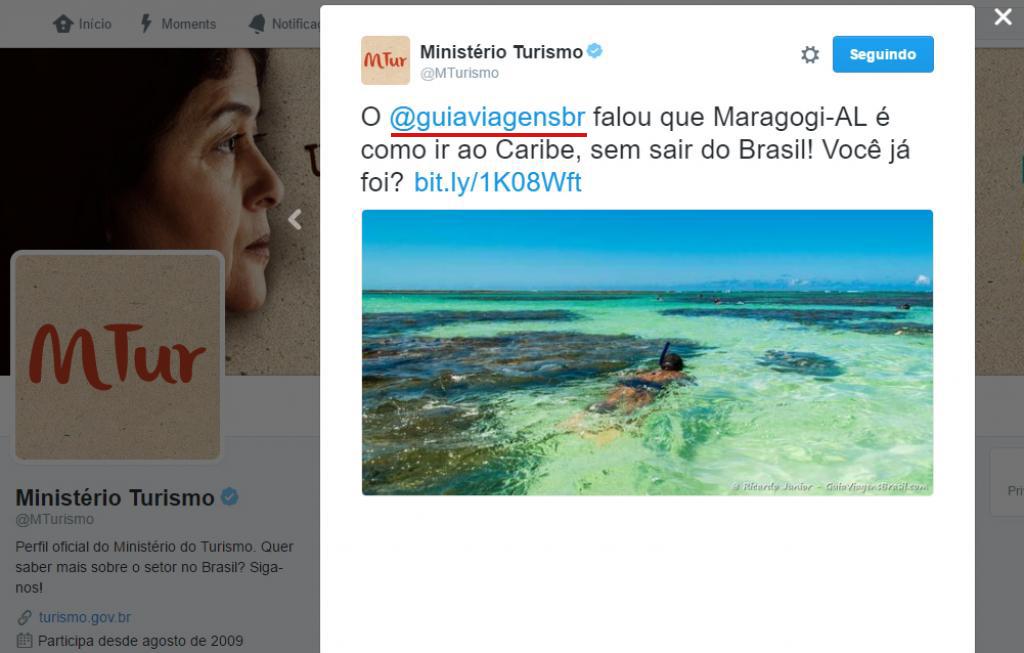 Ministerio do Turismo - Publicação no Twitter