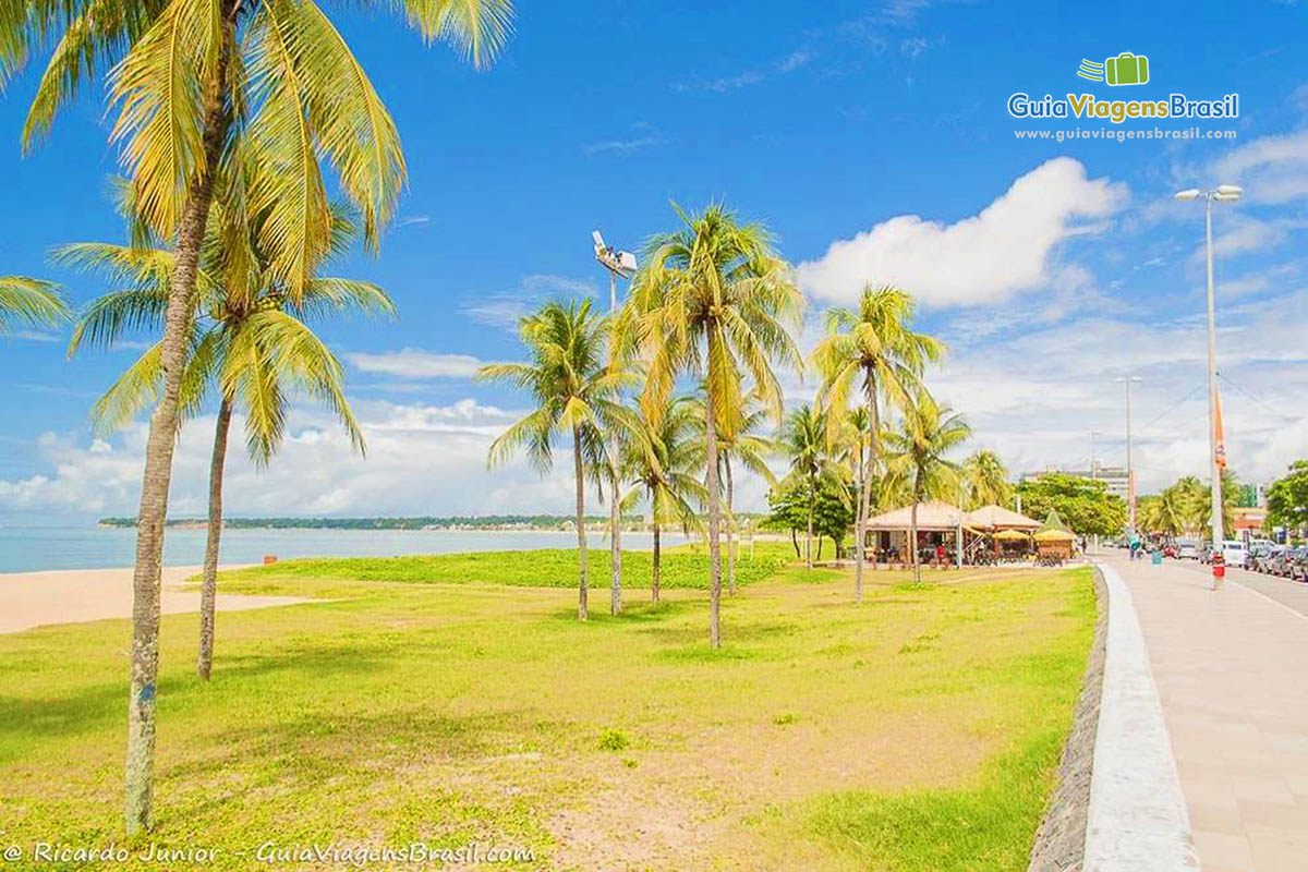 Imagem do calçadão com quiosque na Praia Tambaú.