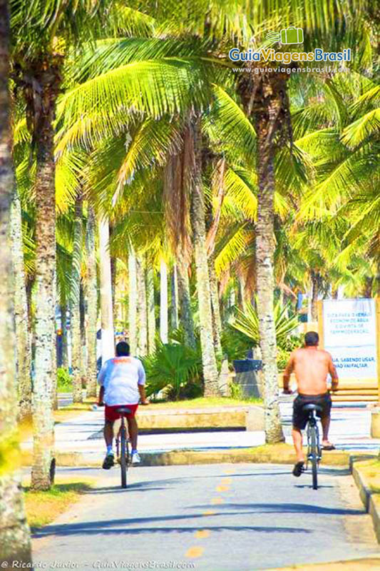 Imagem de amigos andando de bicicleta na Praia Grande.