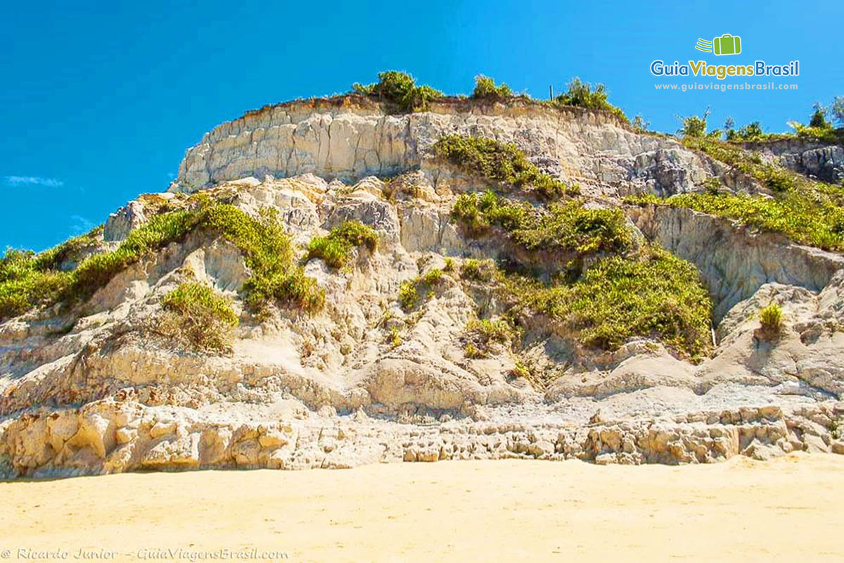 Imagem de falesias claras na Praia do Espelho.