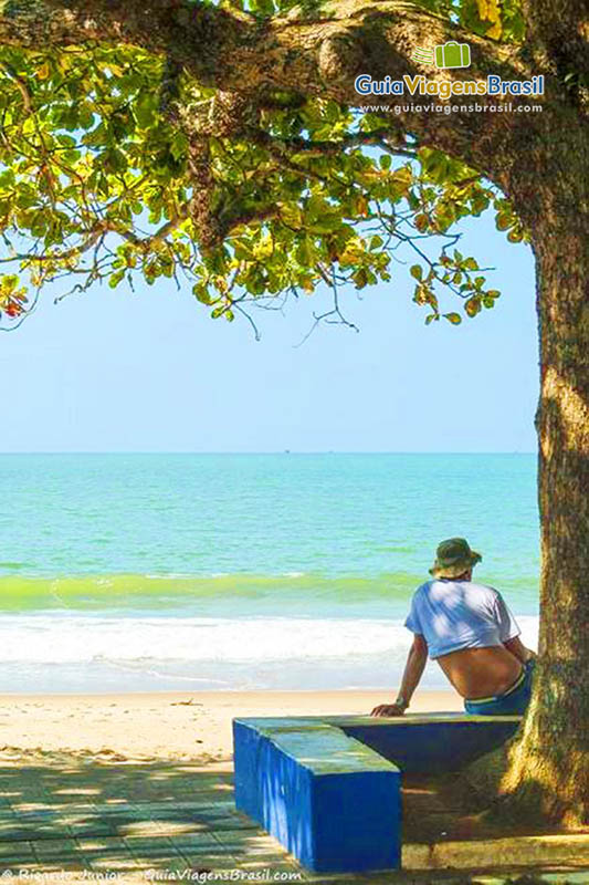 Imagem de rapaz sentado admirando o lindo mar.