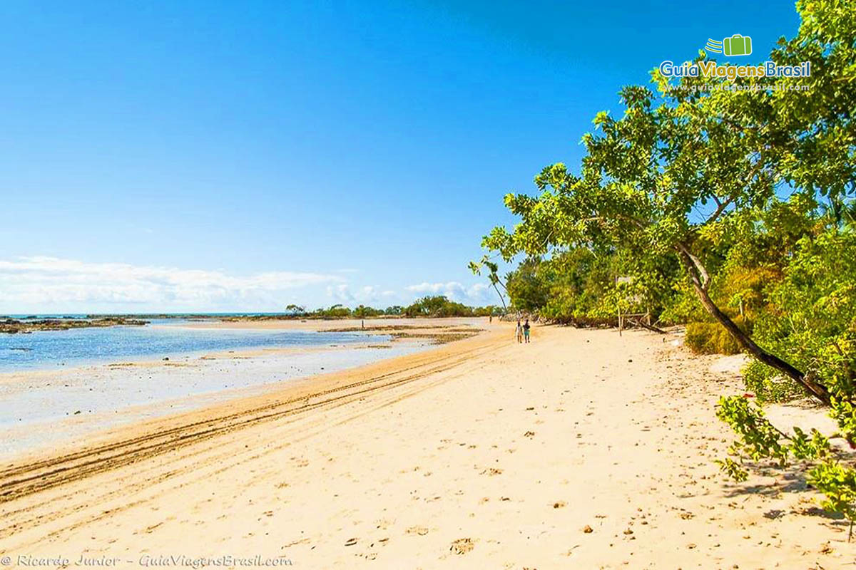 Imagem do cando da praia e suas águas transparentes.