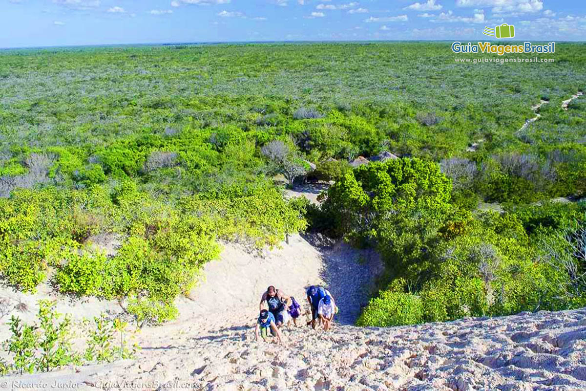 Imagem da lindas dunas e vegetação da Lagoa Bonita.