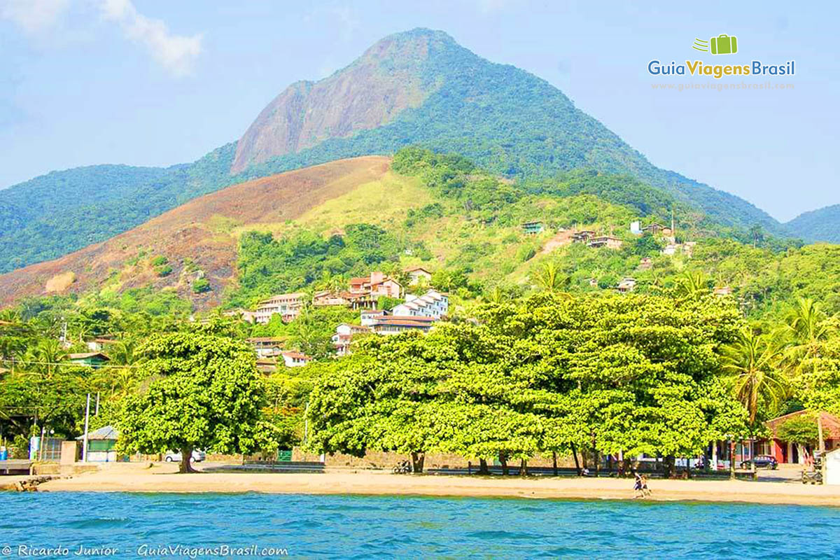 Imagem da praia e da linda vegetação de Ilhabela.