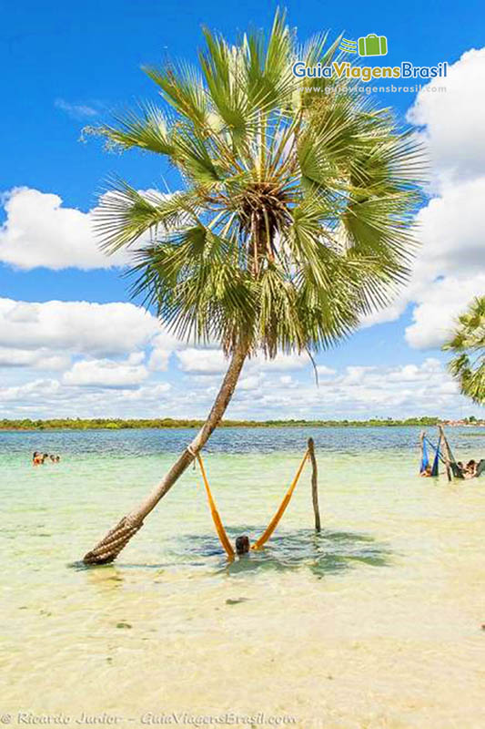 Imagem de uma rede pendura dentro da Lagoa do Paraíso, o nome da diz tudo realmente o paraíso.